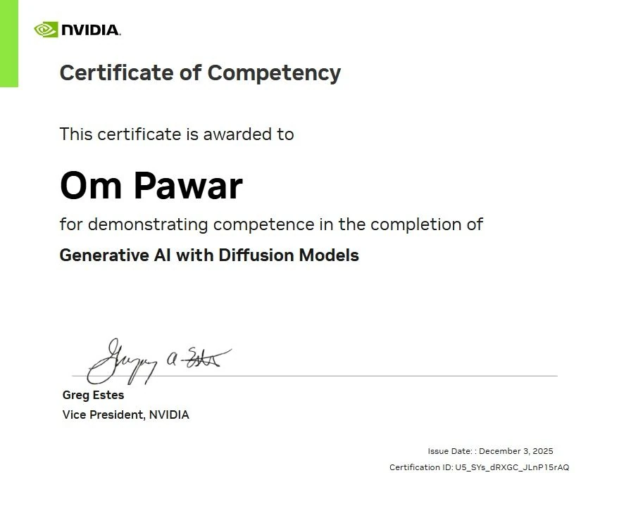 NVIDIA Deep Learning Institute certificate